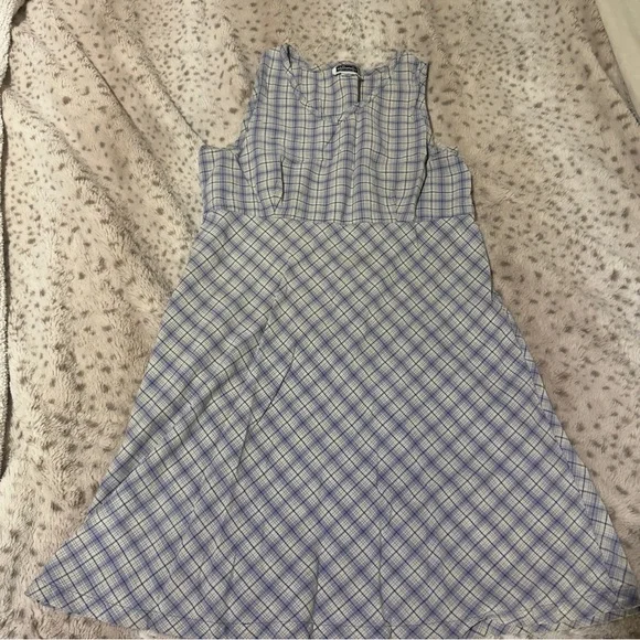Y2K Blue Plaid Mini Dress - Picture 9 of 11